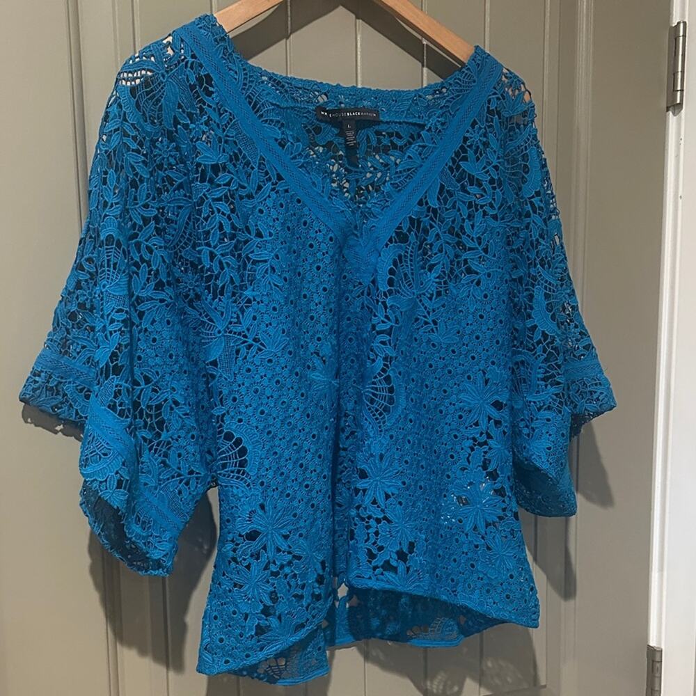WHBM Teal Eyelet Lace Top L - Picture 4 of 8